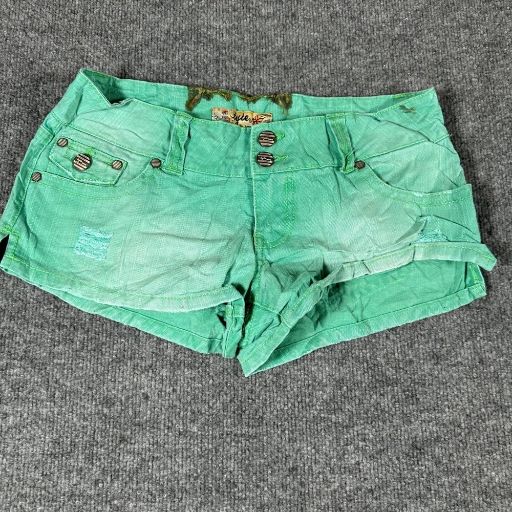Tyte Shorts Womens Size 9 Green Denim Mini Distressed Low Rise Cotton Casual